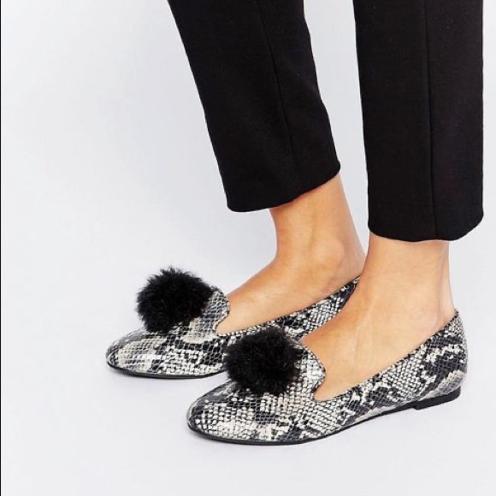 Pom Pom Slipper Shoes Snake Skin